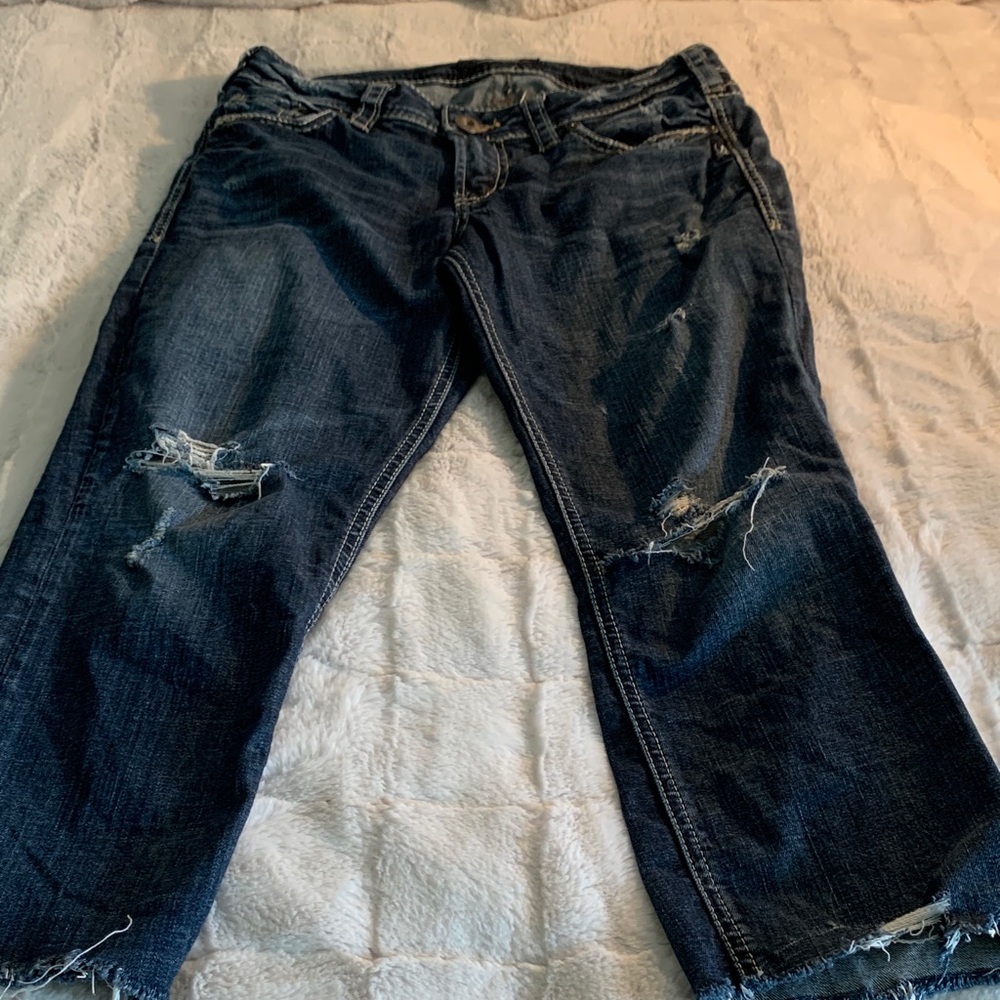 Silver Jeans Dark Blue Distressed Boyfriend Jeans